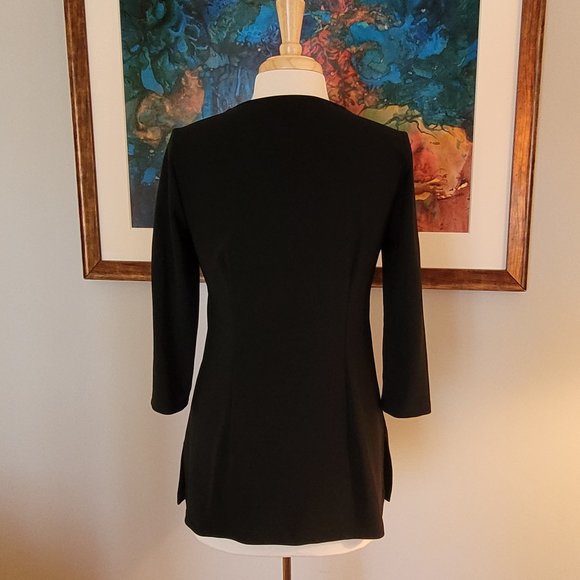 Boston Proper Black Keyhole Tunic 3/4 Sleeve Metallic 3 Ring Neck Detail. S/M - Picture 10 of 10